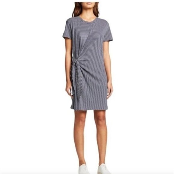 Vince Classic Stripe Tie Shirt Dress Navy White Womens Size Small - Picture 11 of 11